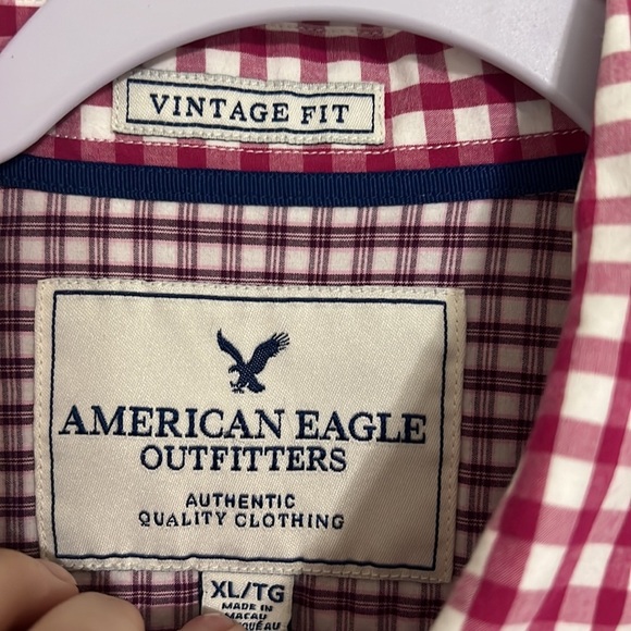 American Eagle Outfitters Vintage Fit Mens XL Plaid Pink/White Button Down - Picture 4 of 7